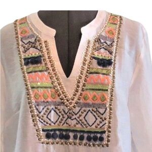 Embroidered White Tunic with Multicolor Accents